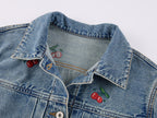 Sporty Cherry Embroidered Denim Jacket