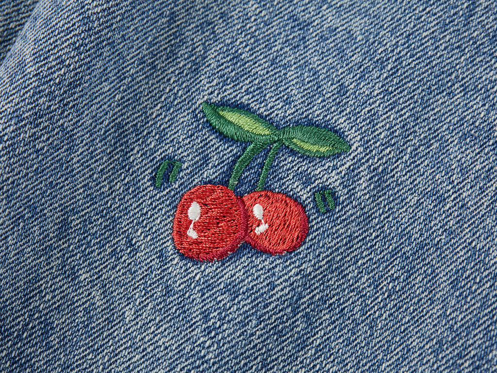 Sporty Cherry Embroidered Denim Jacket