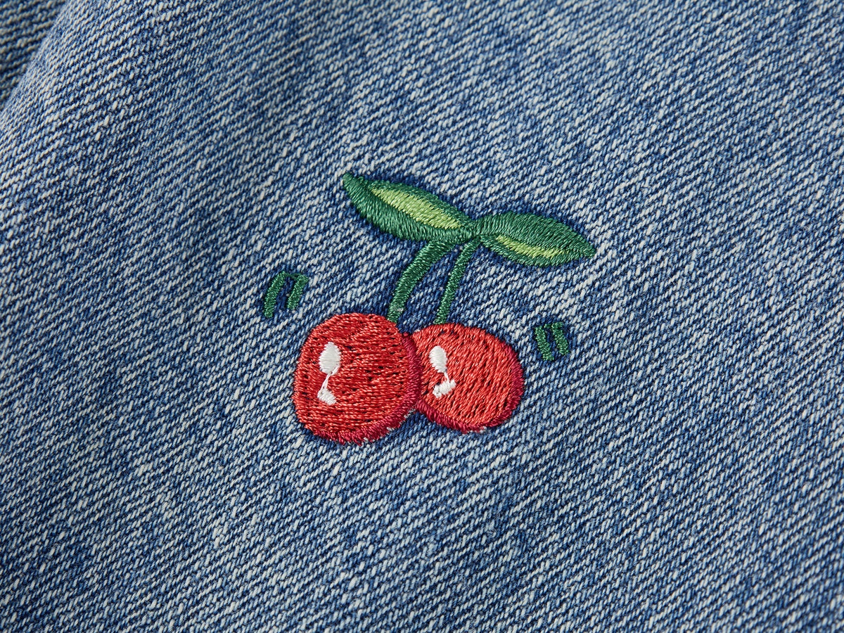 Sporty Cherry Embroidered Denim Jacket