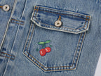 Sporty Cherry Embroidered Denim Jacket