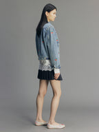 Sporty Cherry Embroidered Denim Jacket