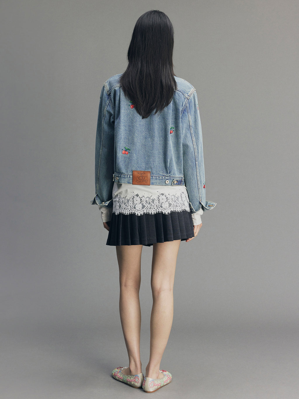 Sporty Cherry Embroidered Denim Jacket