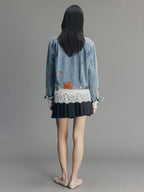 Sporty Cherry Embroidered Denim Jacket