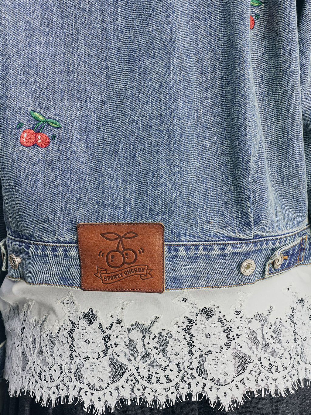 Sporty Cherry Embroidered Denim Jacket