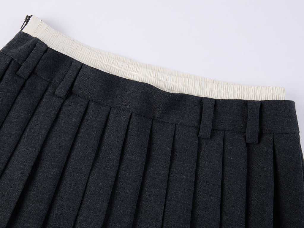 Cherry Embroidered Faux Layered Pleated Skirt