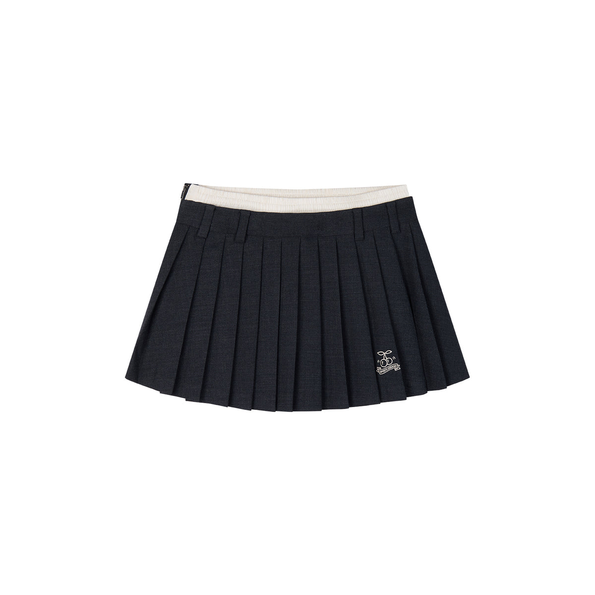 Cherry Embroidered Faux Layered Pleated Skirt