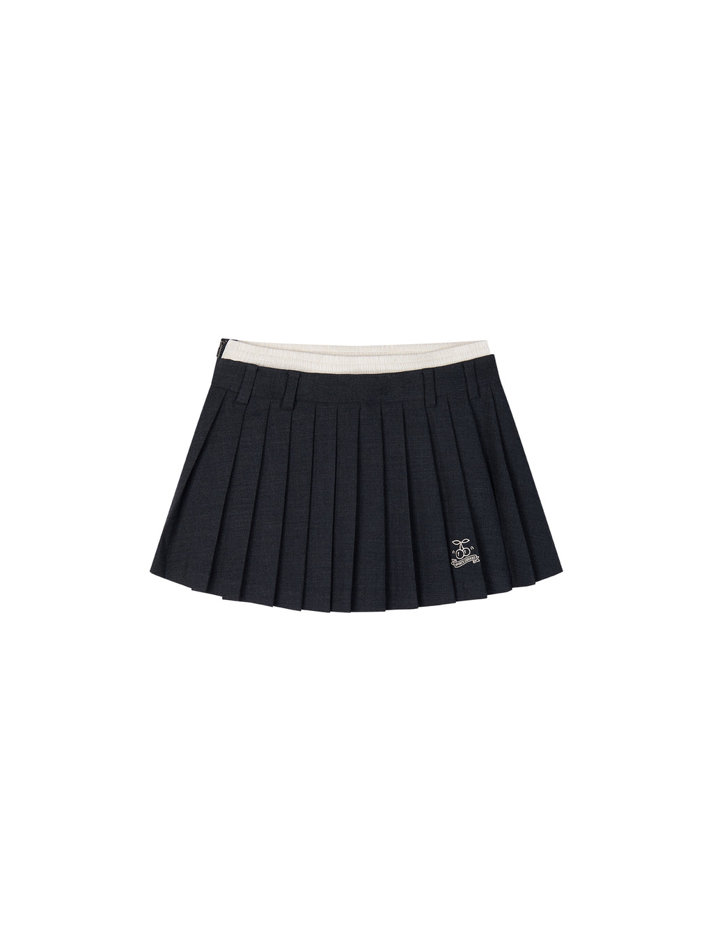 Cherry Embroidered Faux Layered Pleated Skirt