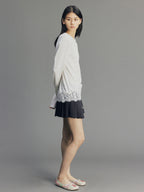 Cherry Embroidered Faux Layered Pleated Skirt