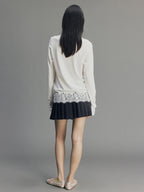 Cherry Embroidered Faux Layered Pleated Skirt