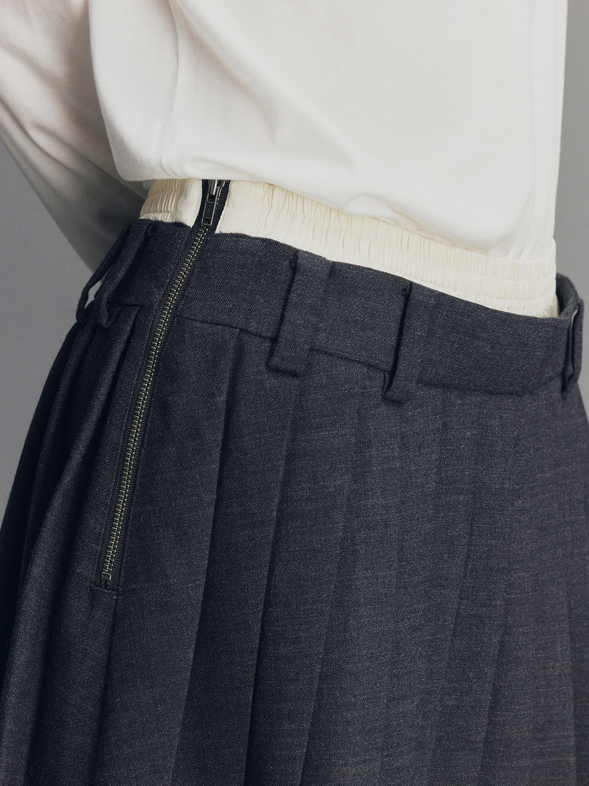 Cherry Embroidered Faux Layered Pleated Skirt