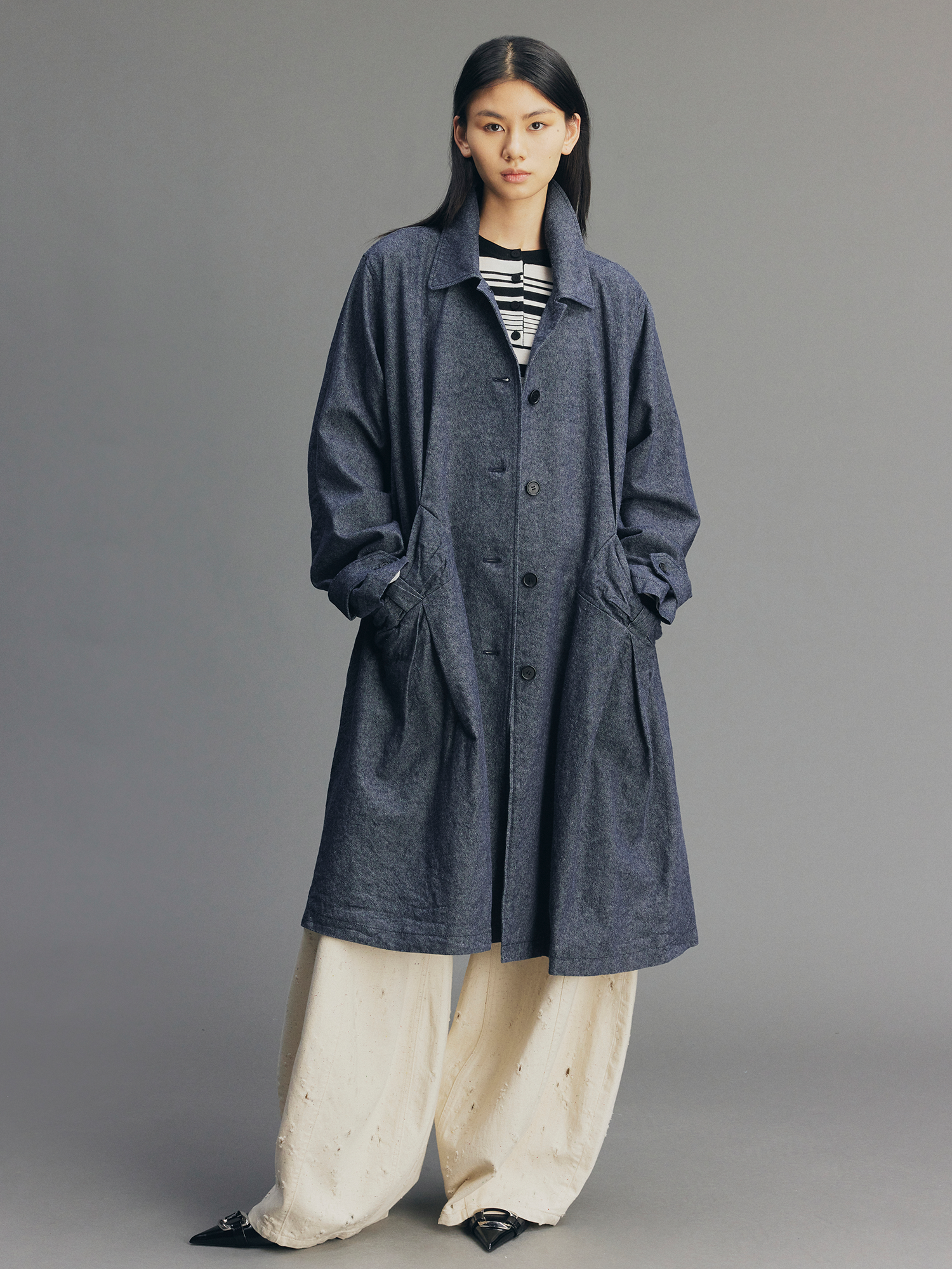 Sculptural Bow Pocket Balmacaan Coat