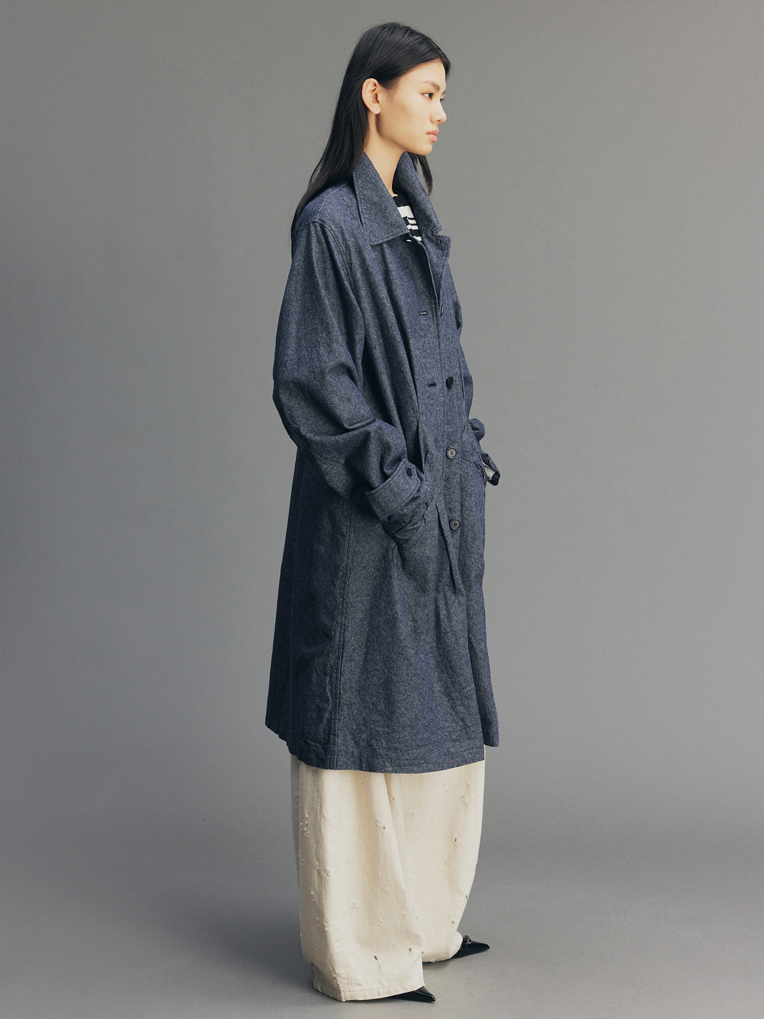 Sculptural Bow Pocket Balmacaan Coat