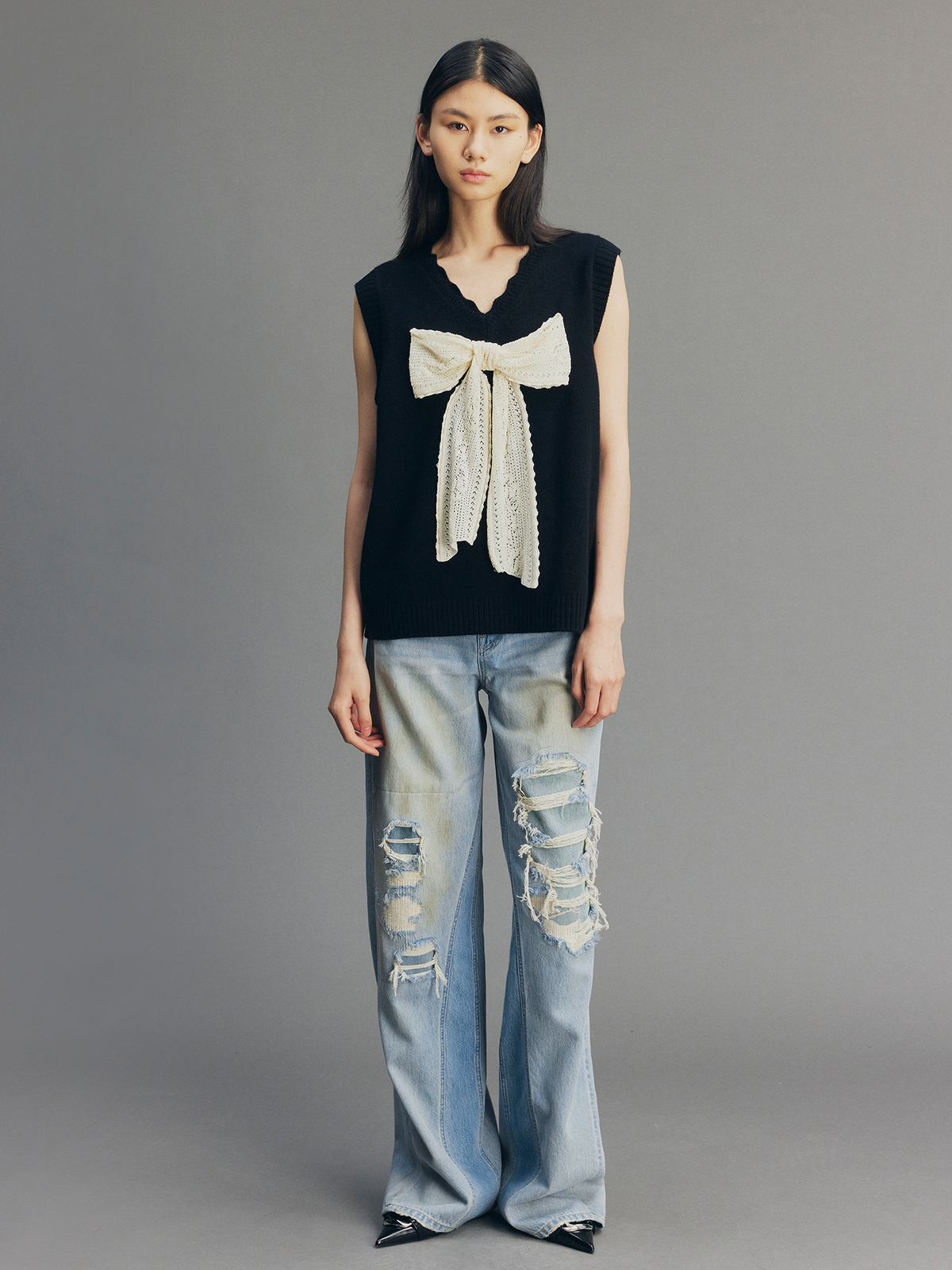Vintage Lace Bow Knit Vest