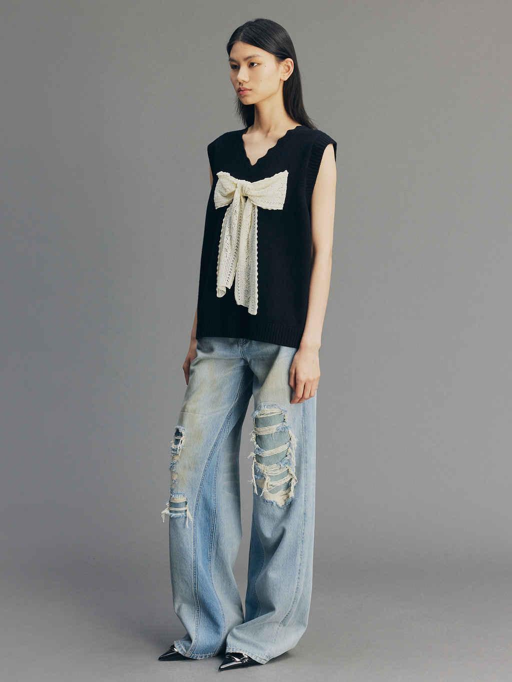 Vintage Lace Bow Knit Vest