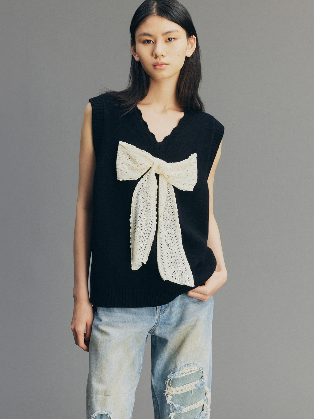 Vintage Lace Bow Knit Vest