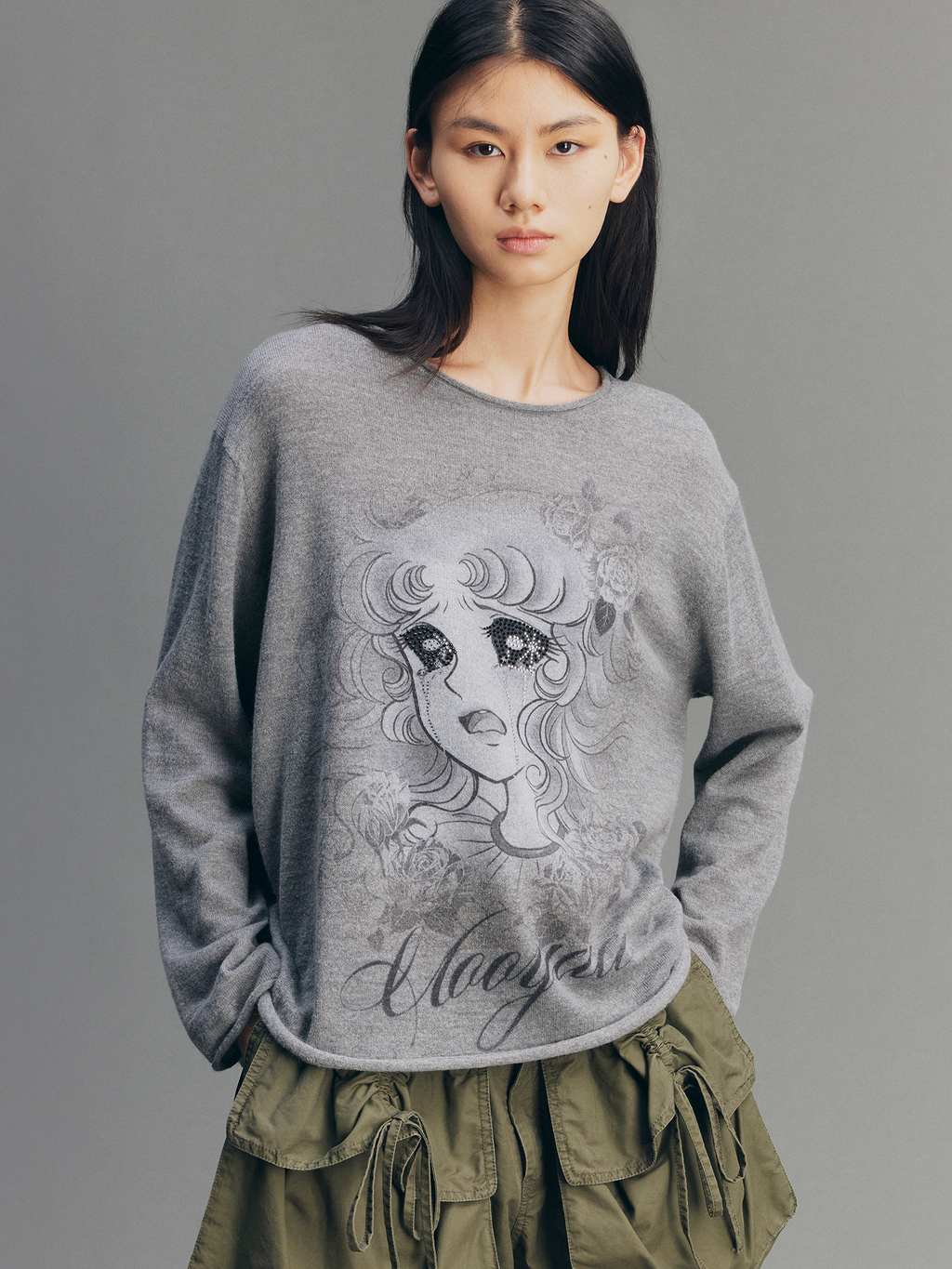 Rhinestone Pretty Girl Print Mohair Sweatshirt