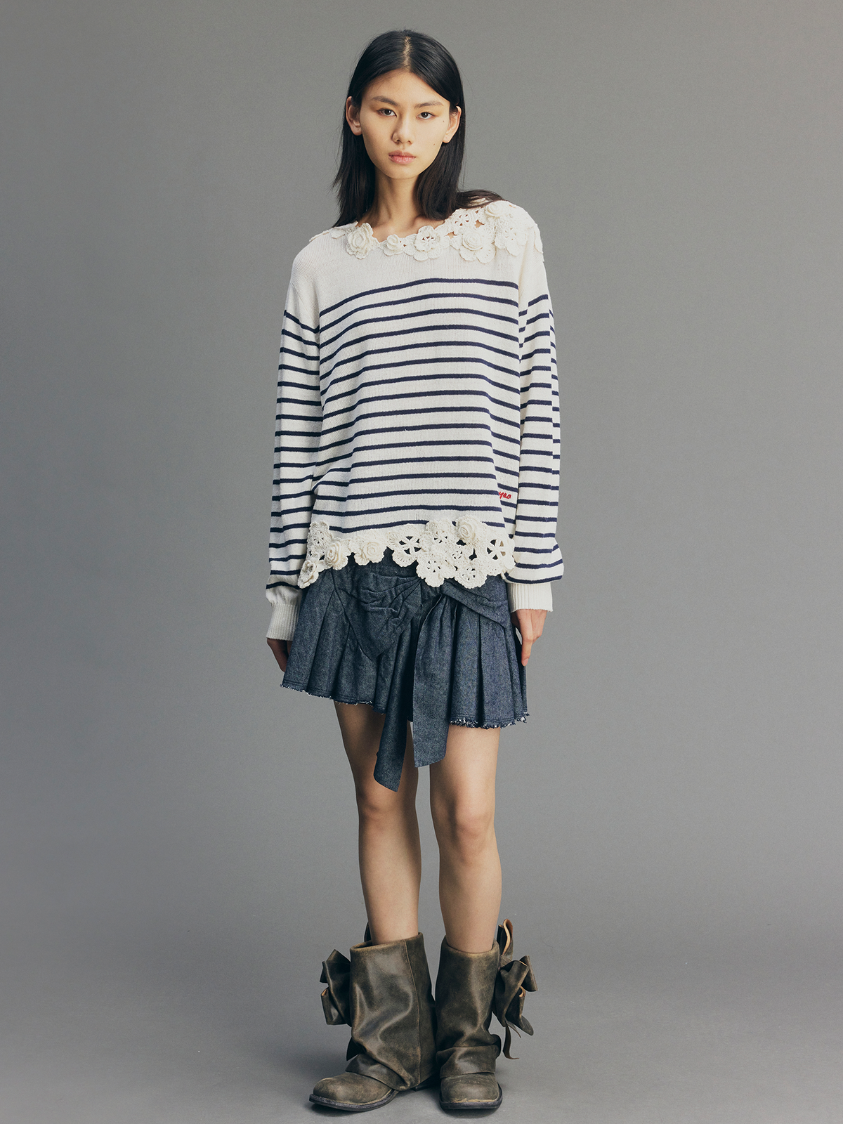 Hand-Crocheted Floral Nautical Sweater