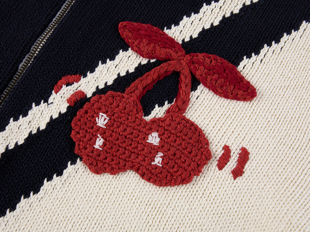 Handcrafted Sporty Cherry Sleigh-Collar Cardigan