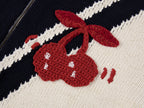 Handcrafted Sporty Cherry Sleigh-Collar Cardigan