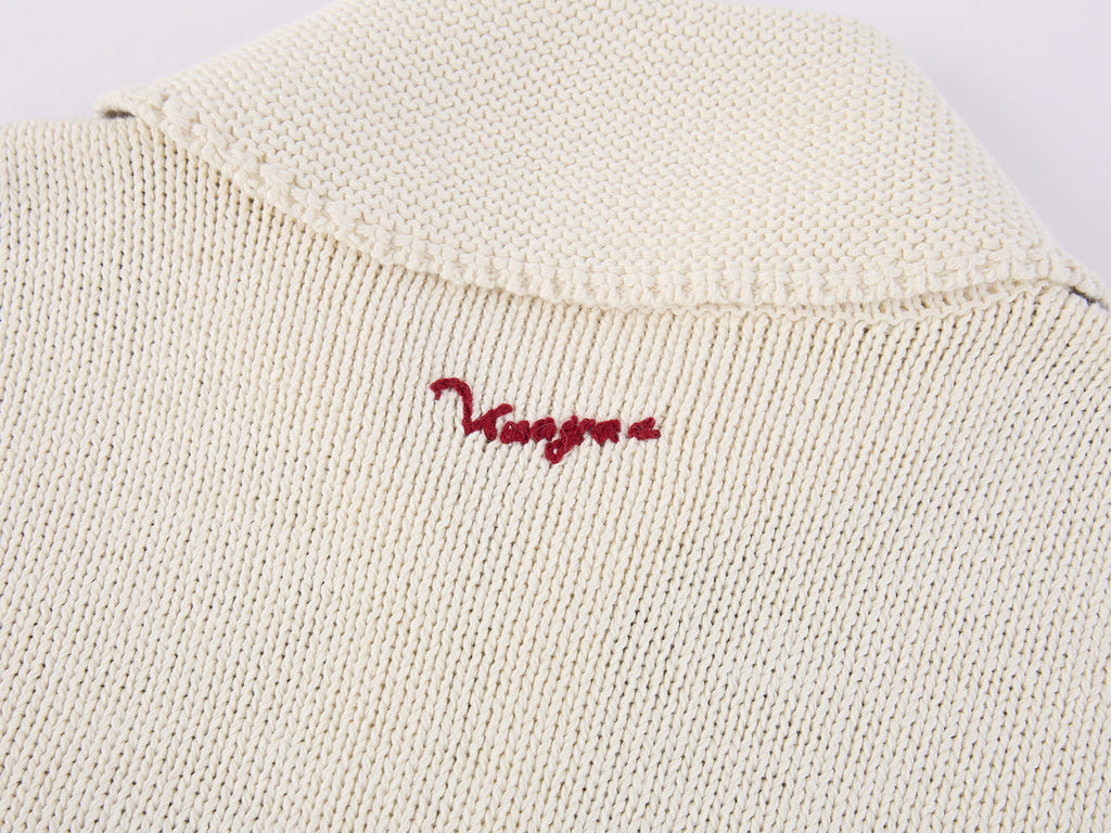 Handcrafted Sporty Cherry Sleigh-Collar Cardigan