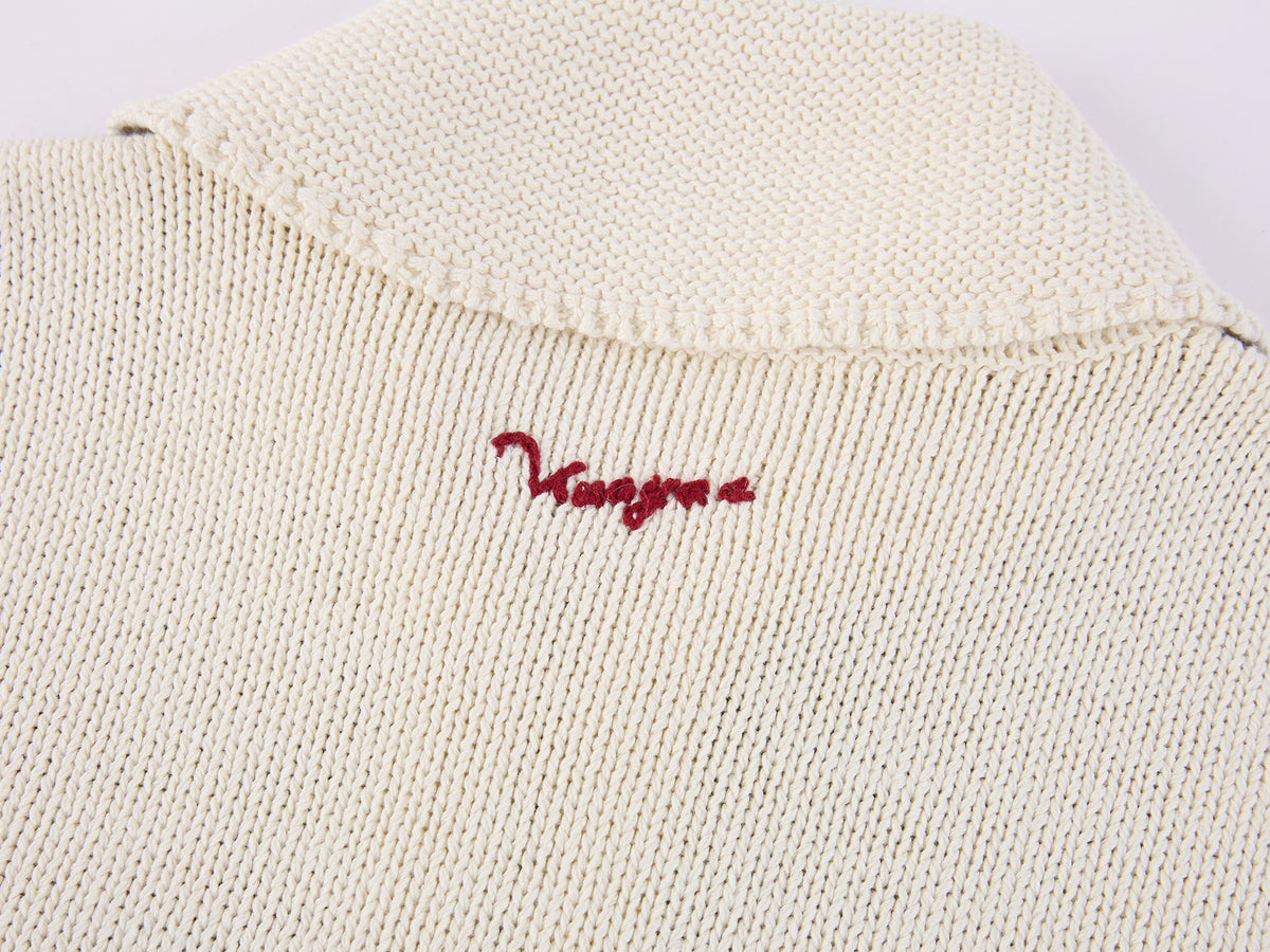 Handcrafted Sporty Cherry Sleigh-Collar Cardigan