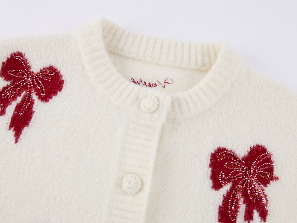 Beaded Bow Embroidered Mohair Knit Cardigan