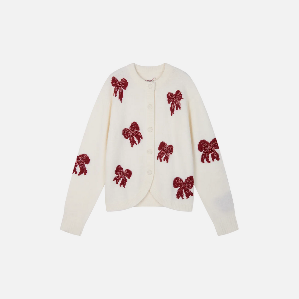 Beaded Bow Embroidered Mohair Knit Cardigan