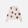 Beaded Bow Embroidered Mohair Knit Cardigan