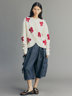 Beaded Bow Embroidered Mohair Knit Cardigan