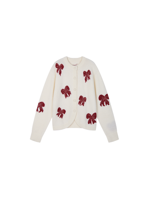 Beaded Bow Embroidered Mohair Knit Cardigan