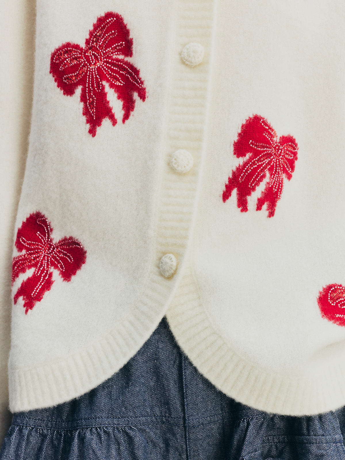 Beaded Bow Embroidered Mohair Knit Cardigan