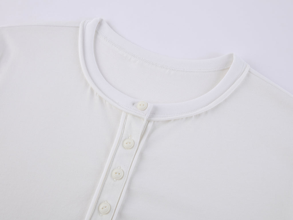 Sporty Cherry Embroidered Henley-Neck Sweatshirt
