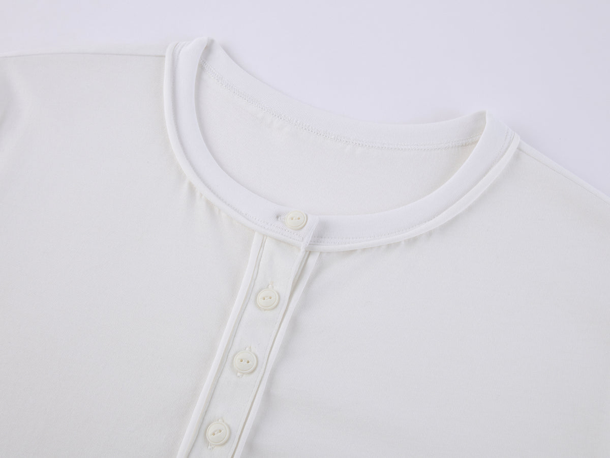 Sporty Cherry Embroidered Henley-Neck Sweatshirt
