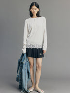 Sporty Cherry Embroidered Henley-Neck Sweatshirt