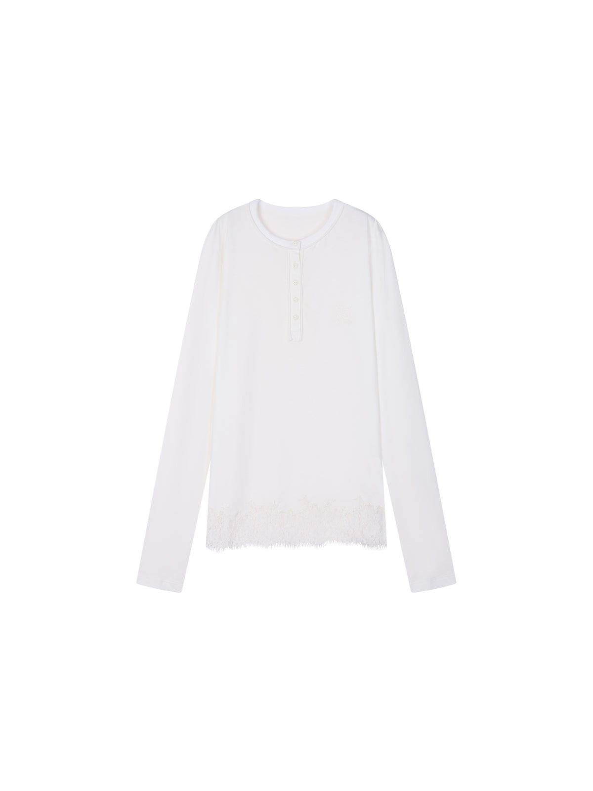 Sporty Cherry Embroidered Henley-Neck Sweatshirt