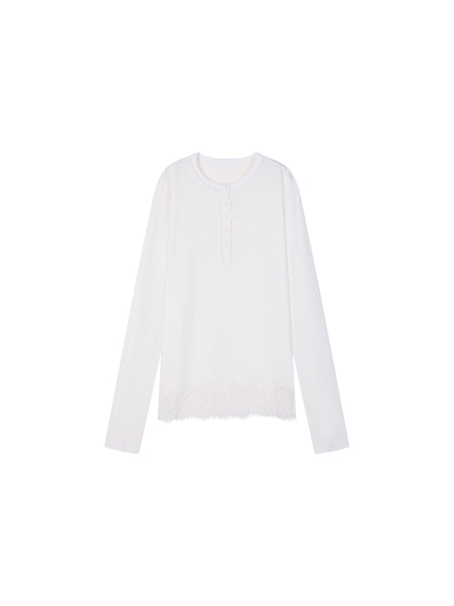 Sporty Cherry Embroidered Henley-Neck Sweatshirt