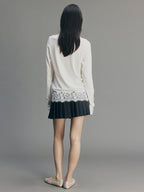 Sporty Cherry Embroidered Henley-Neck Sweatshirt