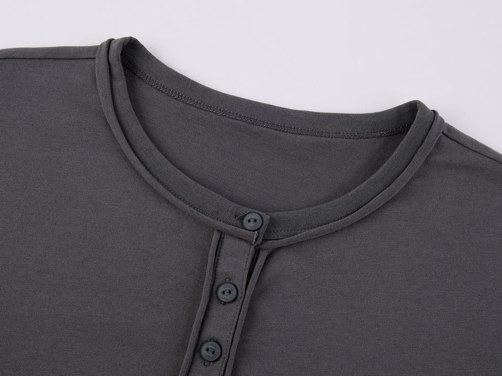 Sporty Cherry Embroidered Henley-Neck Sweatshirt