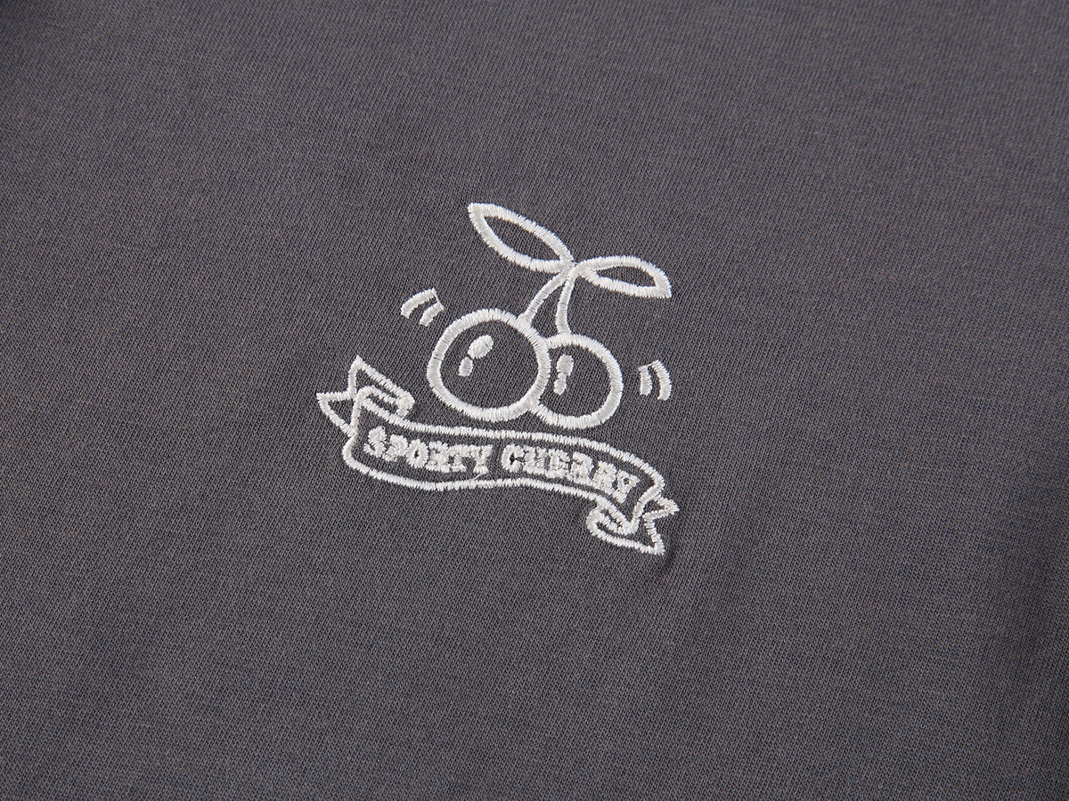 Sporty Cherry Embroidered Henley-Neck Sweatshirt