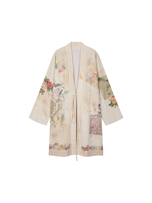 Fantasy Cat Floral Insect Patch Embroidered Robe