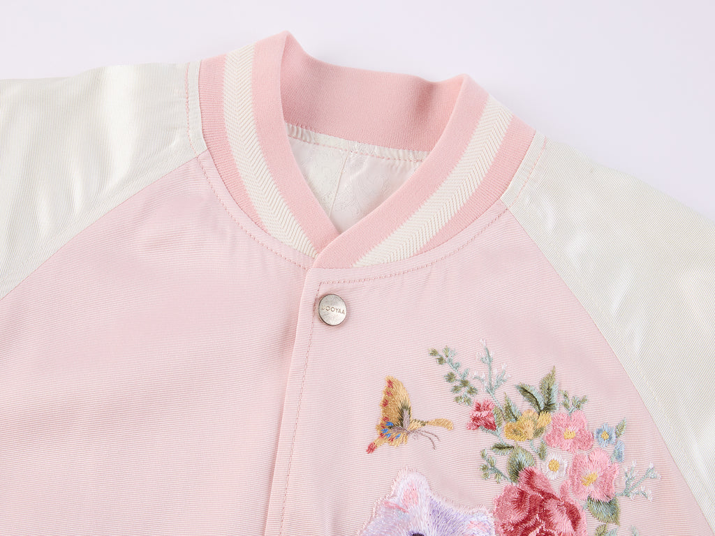 Fantasy Cat Embroidered Baseball Jacket
