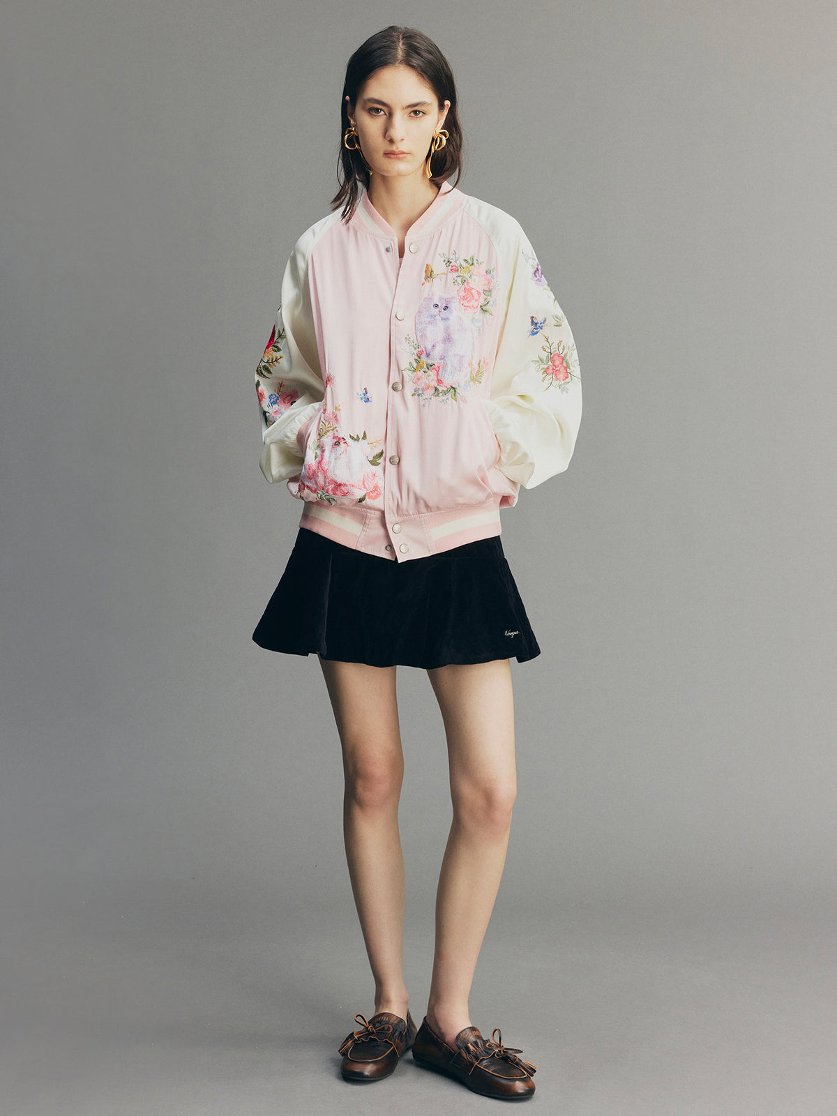 Fantasy Cat Embroidered Baseball Jacket