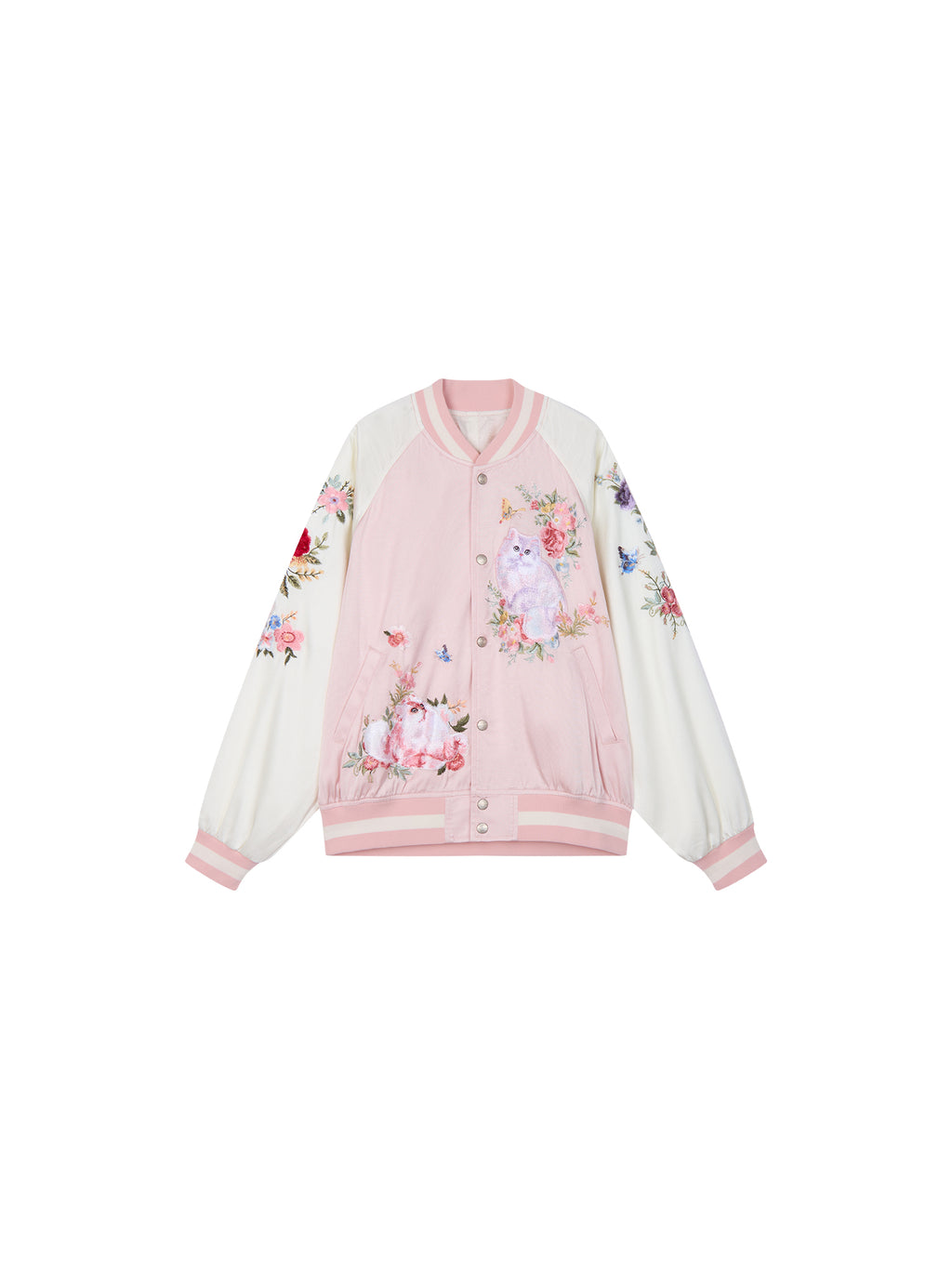 Fantasy Cat Embroidered Baseball Jacket