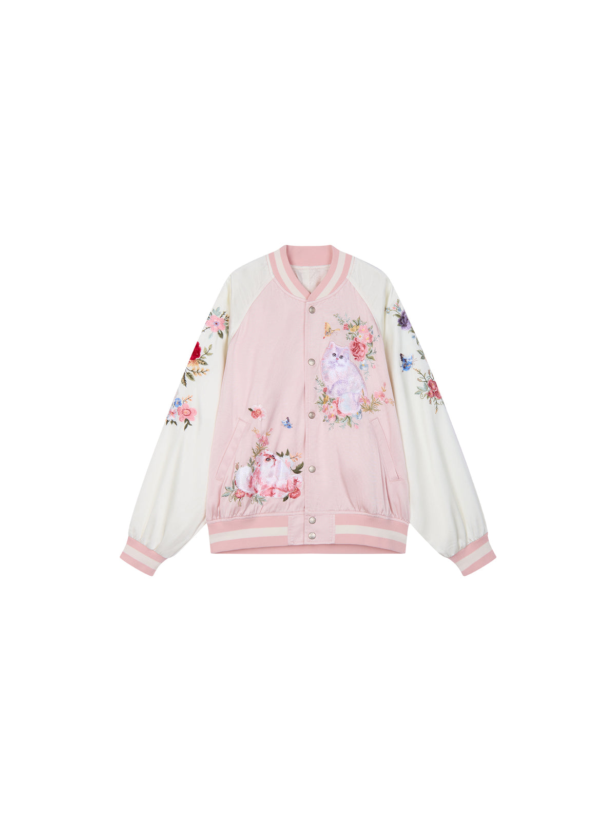 Fantasy Cat Embroidered Baseball Jacket