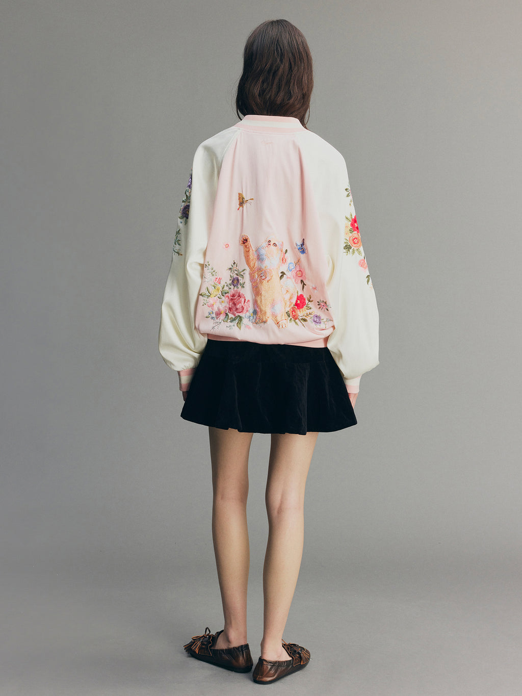 Fantasy Cat Embroidered Baseball Jacket