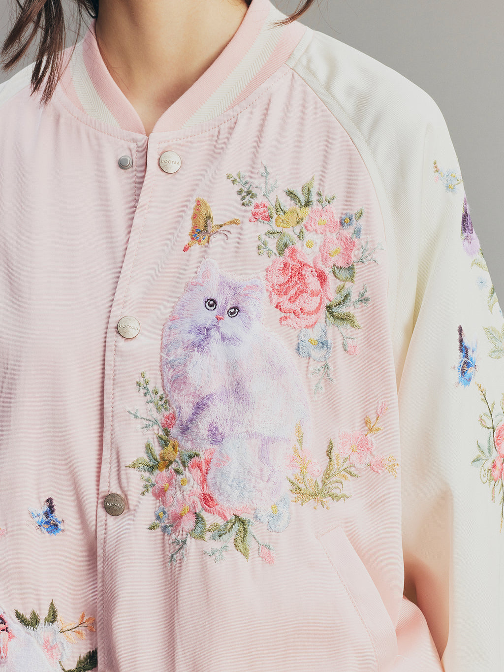 Fantasy Cat Embroidered Baseball Jacket