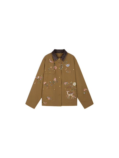 Beaded Floral Deer Embroidered Detroit Jacket