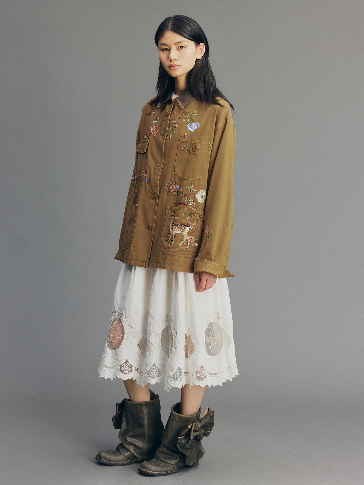 Beaded Floral Deer Embroidered Detroit Jacket