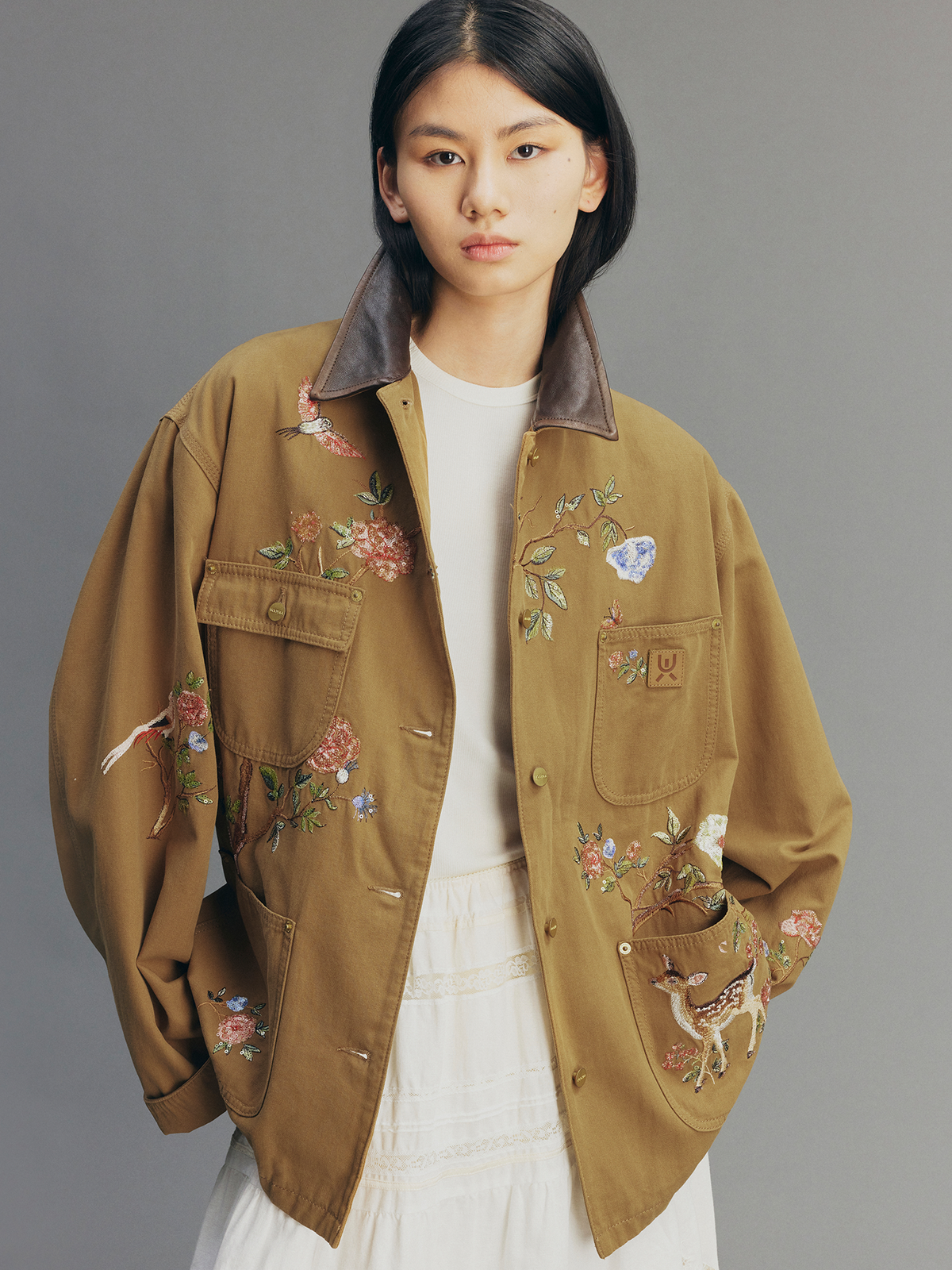 Beaded Floral Deer Embroidered Detroit Jacket