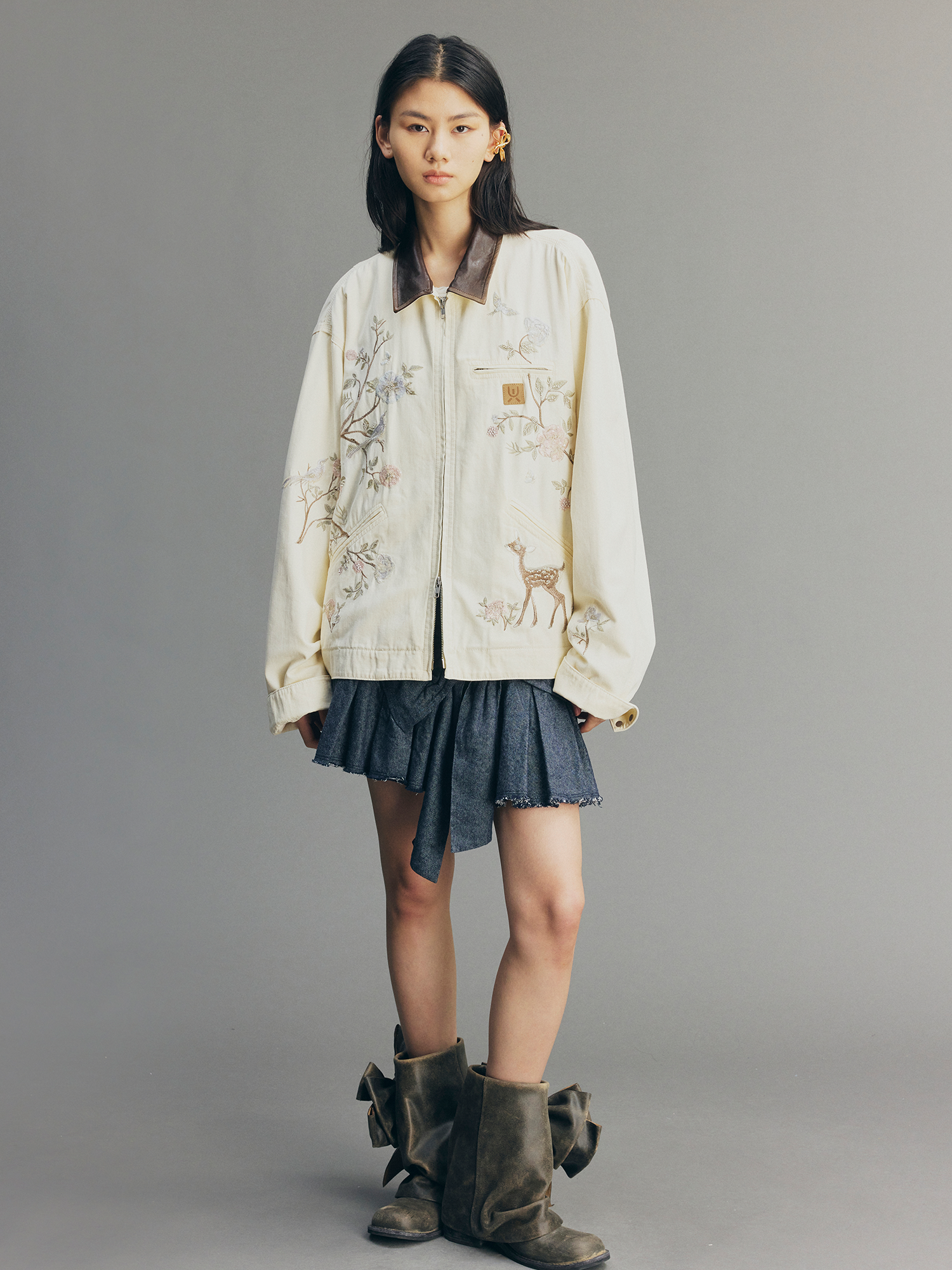 Beaded Floral Deer Embroidered Michigan Jacket
